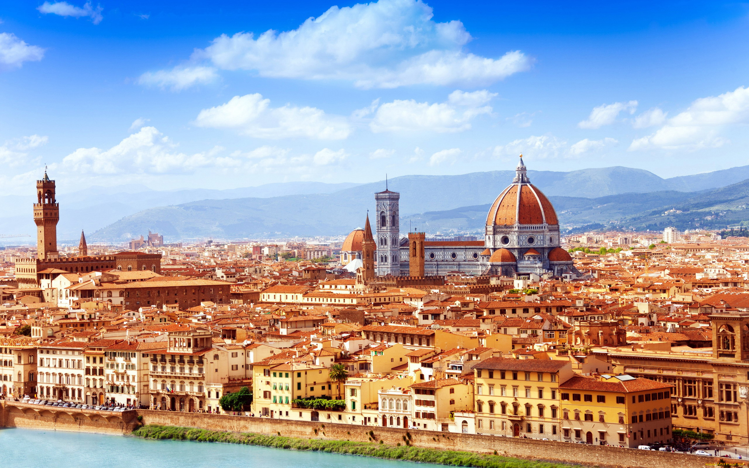 города, флоренция , италия, панорама.